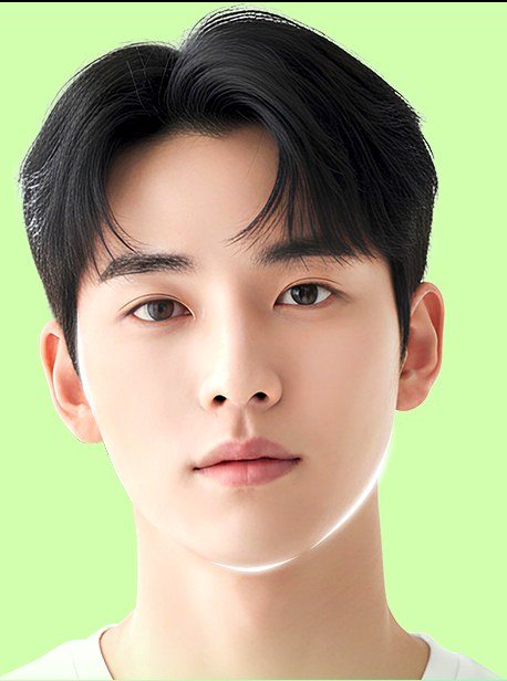 얼굴 윤곽 개선을 설명하는 남성 모델의 정면 사진