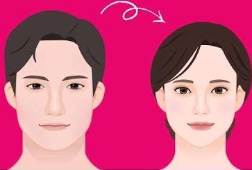 남성 얼굴에서 여성 얼굴로의 변화 일러스트