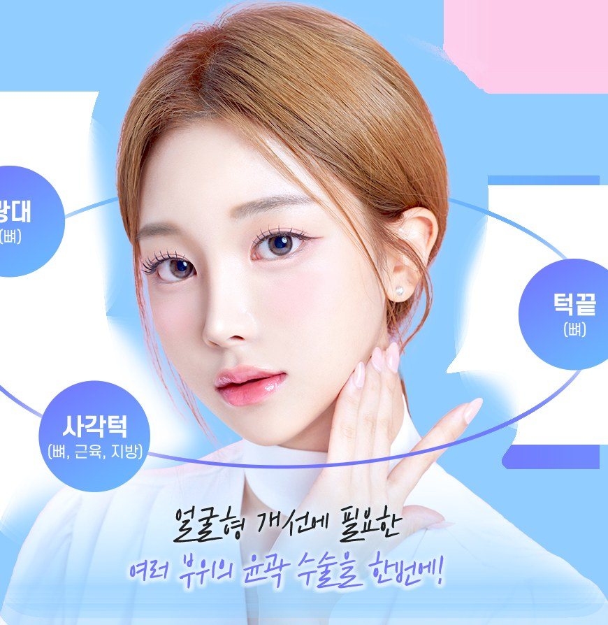 윤곽 수술 부위가 표시된 여성 모델