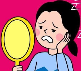 거울을 보며 고민하는 여성 일러스트