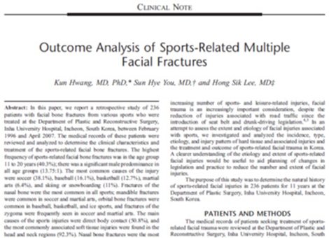 Outcome Analysis of Sports-Related Multiple Facial Fractures 논문 첫 페이지