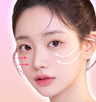 옆·45도 광대는 줄이고 앞광대는 살리는 방향 화살표가 표시된 모델