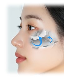 광대뼈 3D 입체 회전 이동을 표시한 측면 얼굴