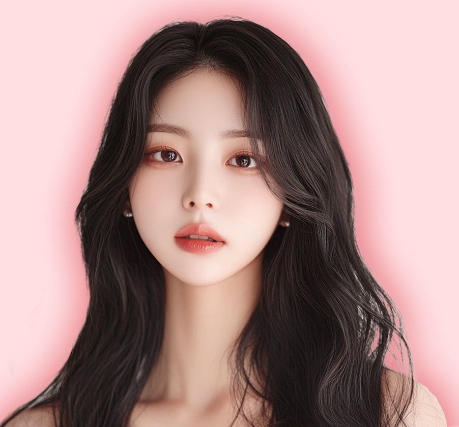 검은 긴 웨이브 머리 모델