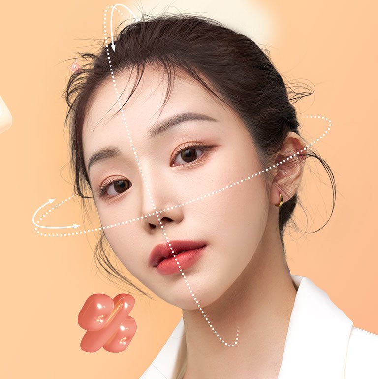 얼굴 각도 점선이 그려진 여성 모델