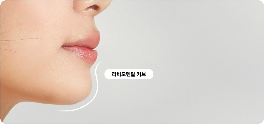 여성 입술~턱끝 옆모습에 라비오멘탈 커브 곡선과 라벨