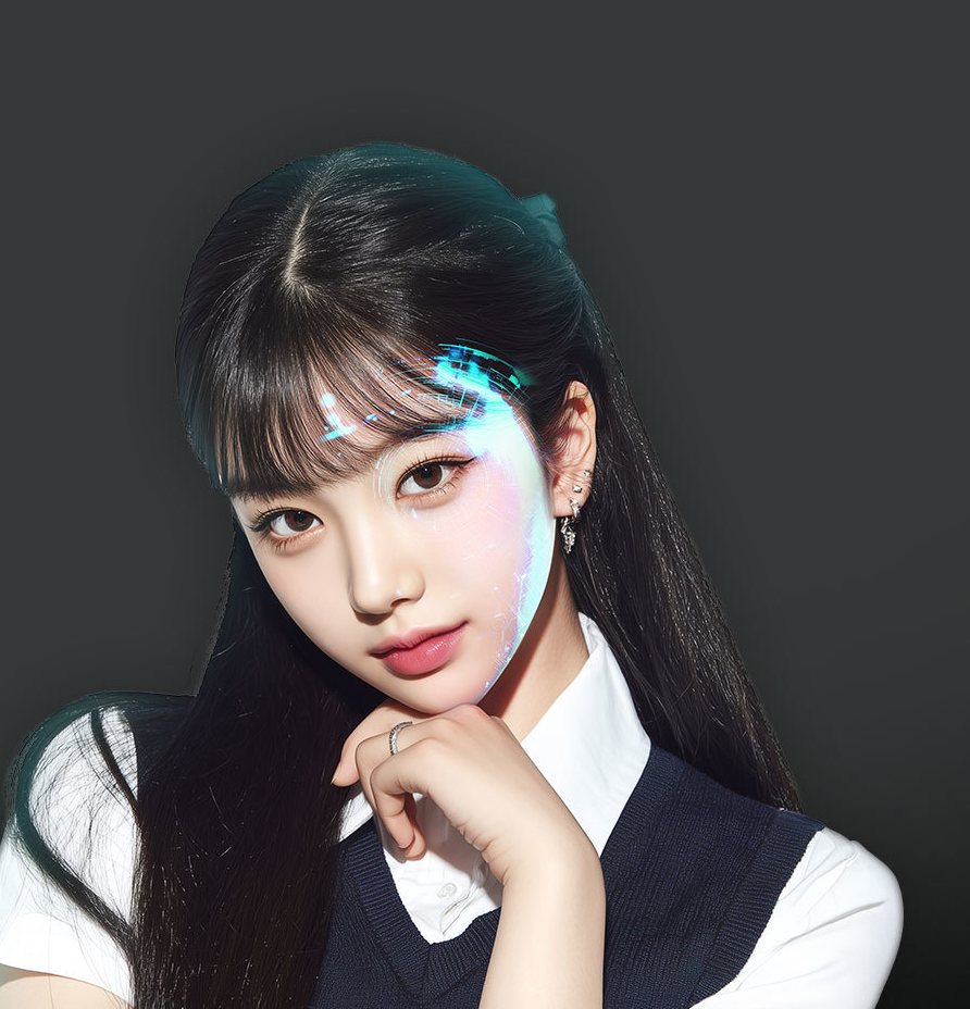 제로모드 히어로 모델(교복 차림, 턱을 괸 여성)