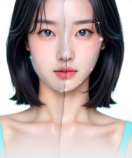 얼굴 반쪽씩 노멀 모드/제로 모드(얼굴선 가이드) 비교 모델