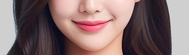 갸름한 턱선의 미소 짓는 여성 하관