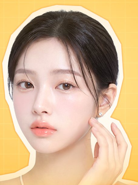 볼에 손을 댄 흑발 여성 모델(울타늄 120 이벤트 대표 이미지, 오려 붙인 사진 스타일)