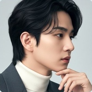 턱을 괸 터틀넥 남성 모델 측면